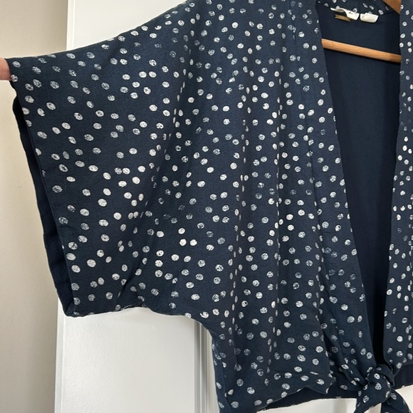 ROXY Vacation Vibes KimonoTie-Front Polka Dot Navy Blue Small - Picture 6 of 11